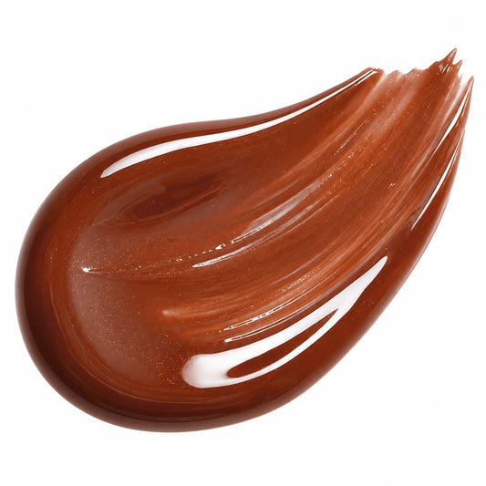 Warm_Caramel nude lip gloss swatch, golden caramel high-shine texture