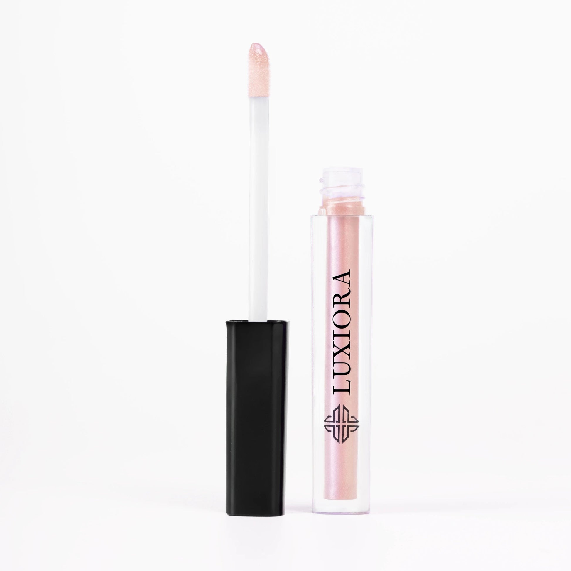 Luxiora Lustrous Pop Gleam Pink high shine lip gloss, cruelty-free, vibrant glossy finish, moisturizing formula