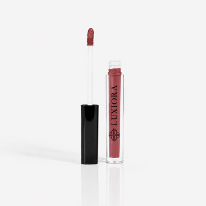 Bare Vibe mauve nude Luxiora Bare Vibe mauve nude velvet matte liquid lipstick tube, SPF 15+