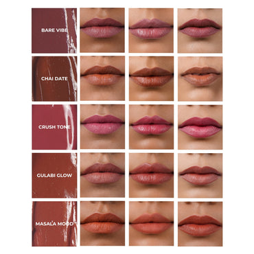 Bare Vibe mauve nude lipstick swatch on Indian skin — Luxiora velvet matte office nude