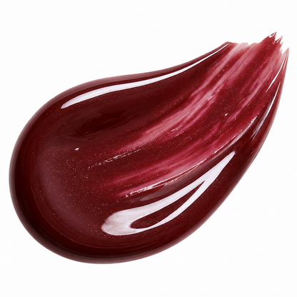 Berry Rush berry red lip gloss swatch, high-shine texture with fine shimmer