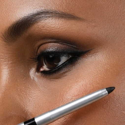 Matte kajal applied on waterline close up