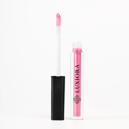 Luxiora Lustrous Pop Firy Red high shine lip gloss, cruelty-free, bold red glossy finish