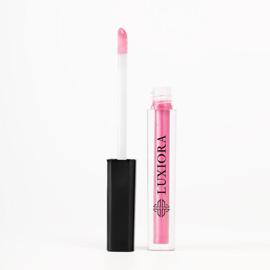 Luxiora Lustrous Pop Firy Red high shine lip gloss, cruelty-free, bold red glossy finish