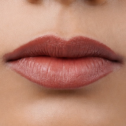 Gulabi Glow rosy pink nude lipstick swatch on wheatish Indian skin
